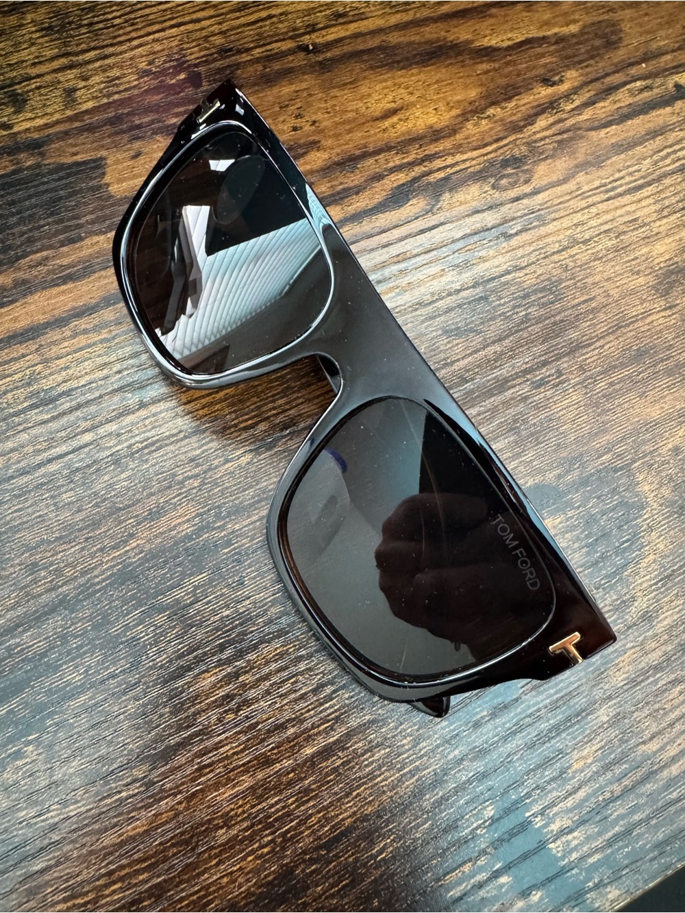 Tom Ford Black Gloss Oversized Sunglasses with Gold T Accent